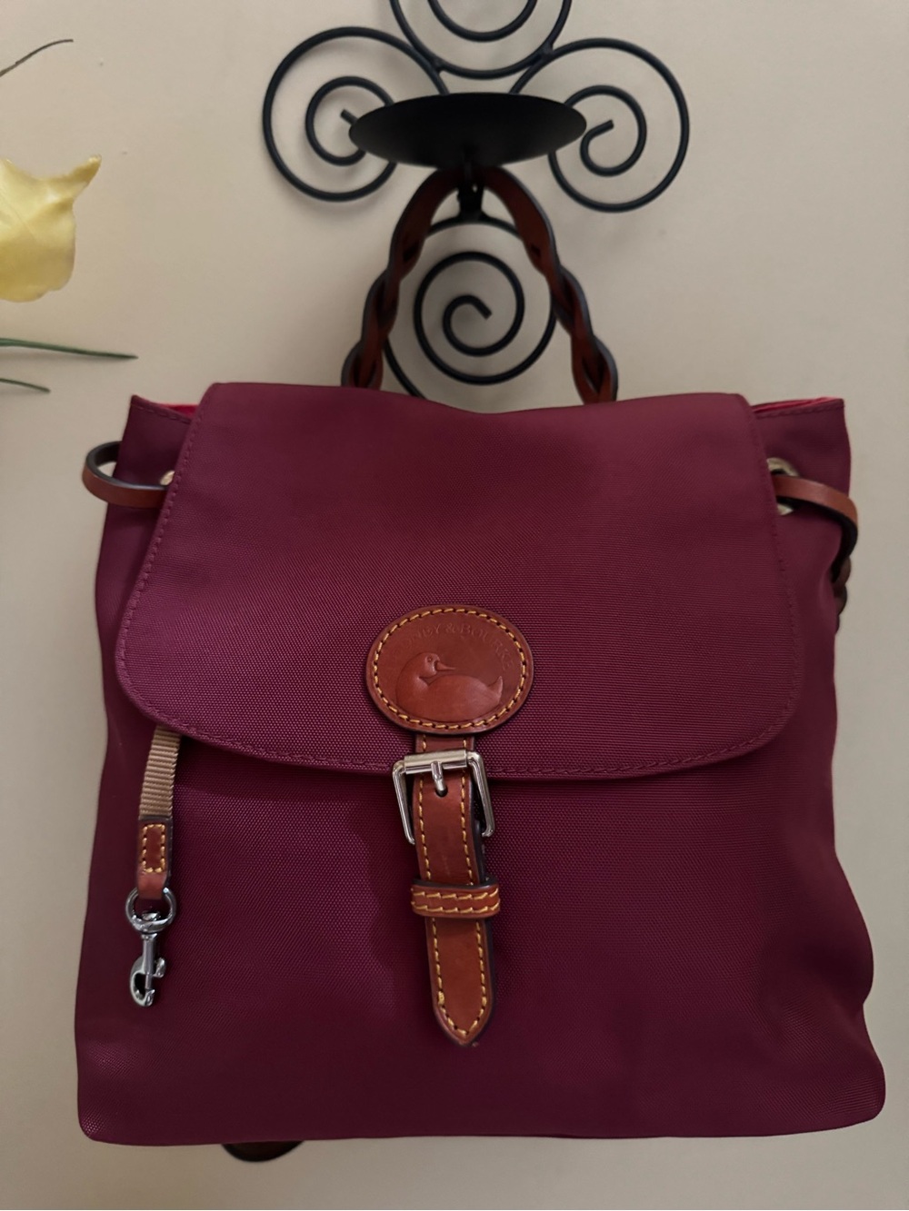 Dooney & Bourke Burgundy Nylon Flap Backpack